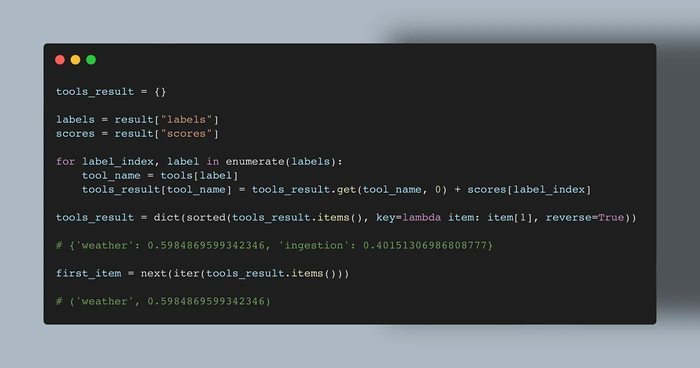 The classification to tool-name with the results from the second query example